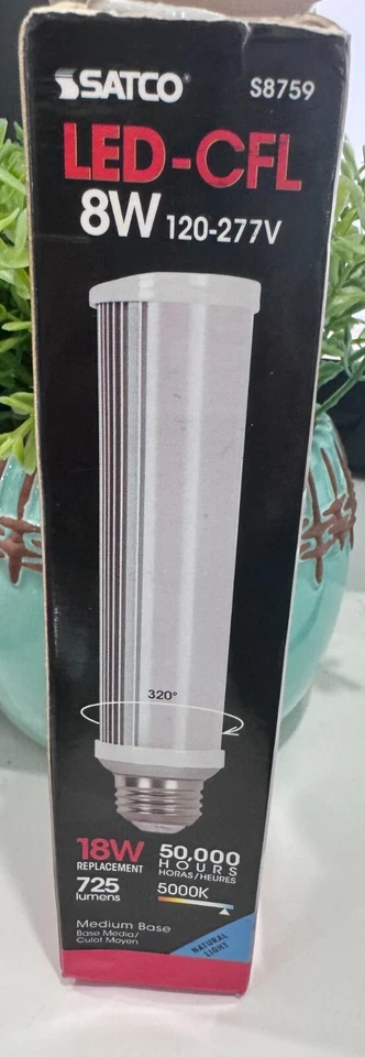 Satco S8745 LED-CFL 8 Watt Replacement For 18 Watt 2700K Warm White GU24 Base - Image 1 of 4