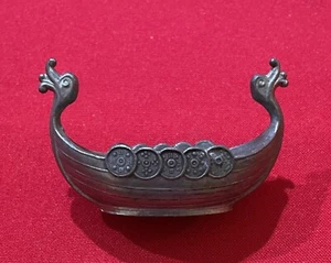 Vintage - Norge HANDSTOPT TPB TINN - Pewter Viking Ship - Open Salt Cellar Boat - Picture 1 of 12