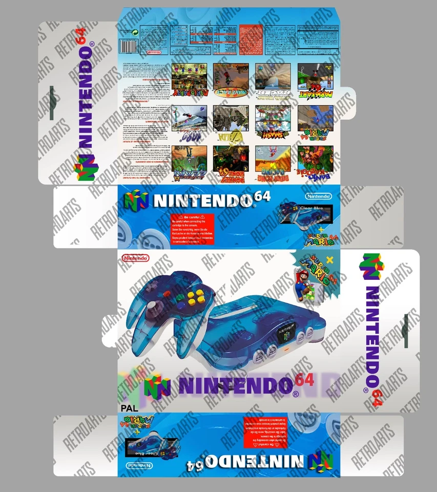 Nintendo 64 - Console Clear Blue SET - Photoshop Art Printable - Image 1 of 3