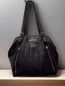 Vintage Genuine Black Leather Large Hobo Tote Shoulder Bag Reaction - Picture 1 of 15