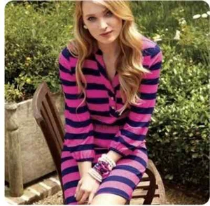 Lilly Pulitzer Beckett Stripe Balloon Sleeve Cinch Waist Dress Pink Blue Large - Picture 1 of 18