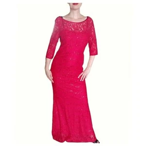 Miss Kim Red Sequin Maxi dress lace gown long formal size 6/8 - Picture 1 of 13