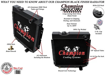 Radiador de 3 filas WR Champion acabado negro para motor Ford Mustang V8 1964 65 1966 Foto 1 de 4