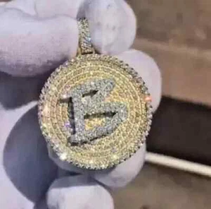 14K Yellow Gold Plated 2.Ct Round Cut Moissanite Customize Letter Men's Pendant - Picture 1 of 7