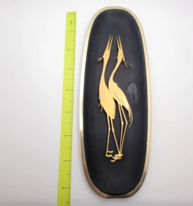 8" Wandbehang Kraniche Vögel Messing & schwarz MCM Vintage Dekor Mängel unsigniert - Bild 1 von 8