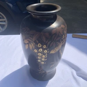 Vintage frühe Chinoiserie Keramik 13" Vase schön verziert thront Vogel - Bild 1 von 5