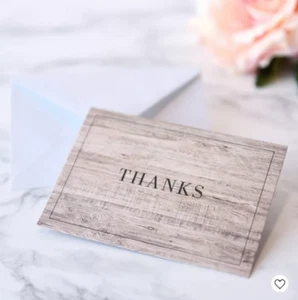 Mari Mi WOODGRAIN THANK YOU CARDS 50 COUNT  - Picture 1 of 3