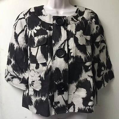 Women's Michael Kors Jacket /Blazer MED Brown & Beige Pattern 100% Linen  - Image 1 of 4