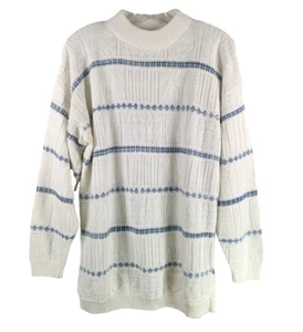 VTG Basic Editions Granny Cable Knit Crew Sweater White M Cottagecore Farmhouse - Picture 1 of 9