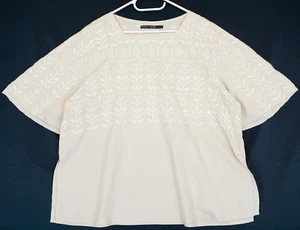 Top cuadrado de algodón floral bordado beige Gudrun Sjoden talla XL - Imagen 1 de 5