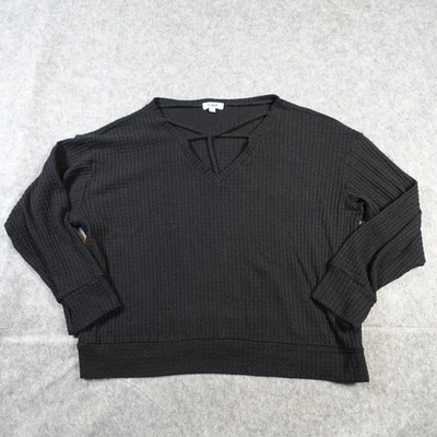 LNA Top Womens Large Waffle Knit Long Sleeve Black Casual Soft - Image 1 of 4