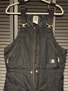 Carhartt R33 Men's Bib Overalls Size 34X32 Black Work Quilted - Picture 1 of 12