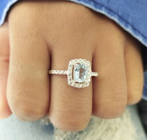 Natural Blue Aquamarine Oval Engagement Ring for Love 925 Solid Sterling Silver - Picture 1 of 9