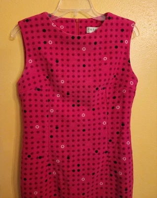 Vestido GUY LAROCHE Vintage Funda de Lana Sin Mangas Lunares Rojo Gris Op Art Pequeño Foto 1 de 4