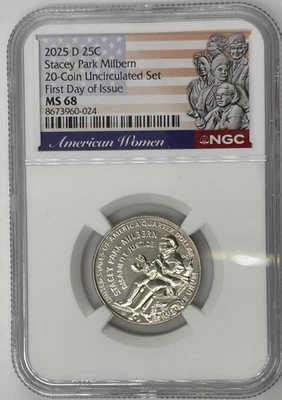 2025 D Stacey Park Milbern NGC MS 68 American Women QUARTER🔥 FIRST DAY OF ISSUE - Image 1 of 2