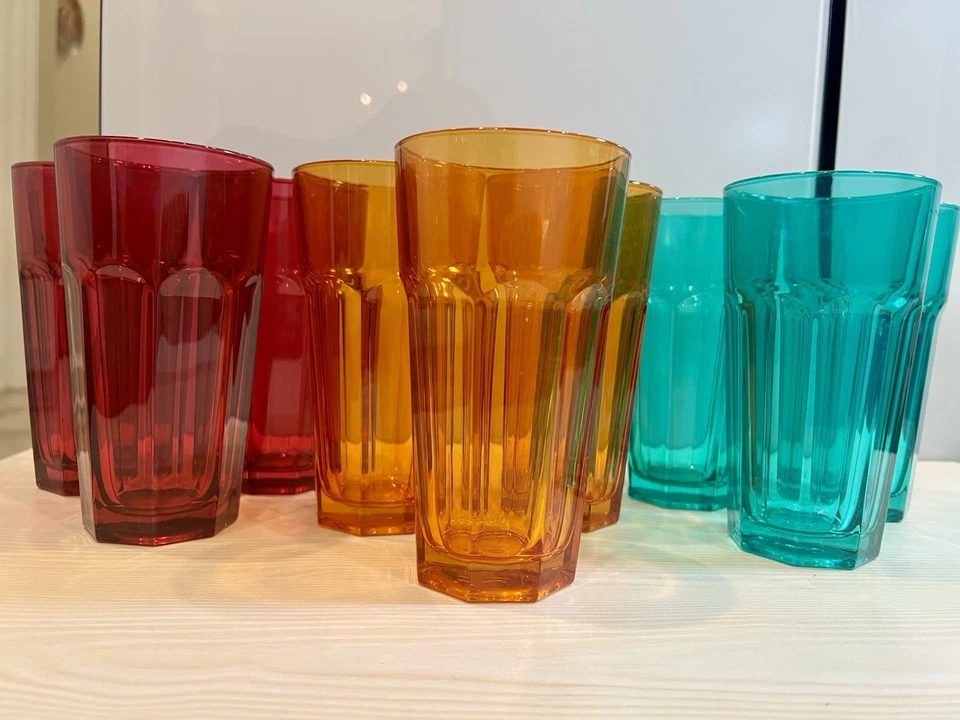 Colorful Pasabahce Palaks Juice Glasses Set of 9 Made In Turkey 8 oz Vintage - Image 1 of 3