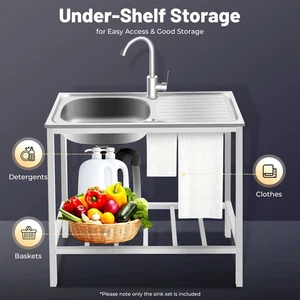 Home Free Standing Kitchen Sink Set W/ Operation Counter-top/Bottom Shelf/Faucet - Picture 1 of 18