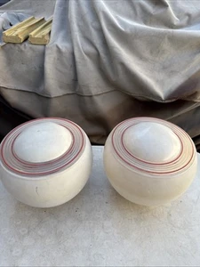 Pair Of Vtg Art Deco Milk Glass Flush Mount Light Fixture Large Shades Globe - Picture 1 of 14