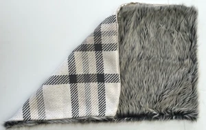 Pottery Barn Nottingham Plaid Faux Fur Pillow Cover 16 x 26” Ivory Gray - Picture 1 of 5