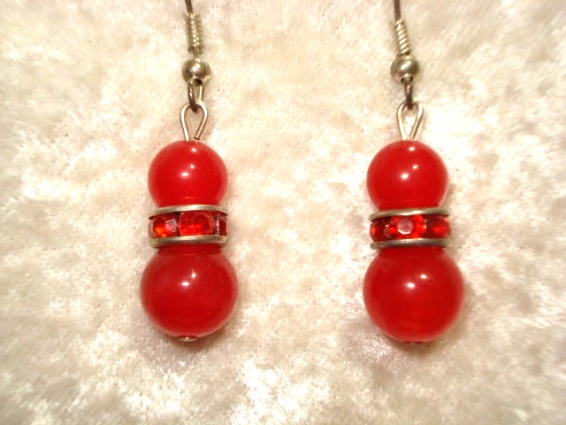 Pendientes colgantes artesanales artesanales redondos cornalina roja con espaciador de diamantes de imitación Foto 1 de 1