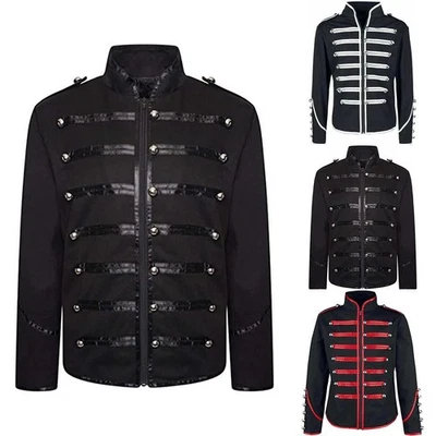 Holiday Men's Coat Top Solid Color Stand Collar Steampunk Autumn Black Medieval - Image 1 of 4