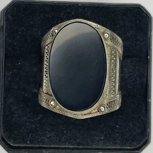Anillo de plata de ley 925 vintage plano diseño piedra negra 7,0 gramos talla 9 - Imagen 1 de 3