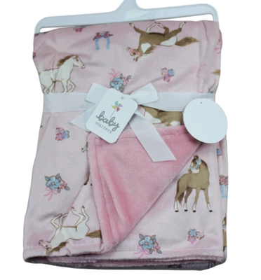 Baby Starters Pink Horse Blanket Infant Girls Minky Velour Flowers Soft NWT RARE - Image 1 of 4
