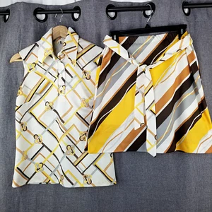 Conjunto Falda Blusa Seaton Hall Años 70 Vintage Geométrica Amarilla Marrón Retro Mod Talla M - Imagen 1 de 16