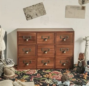 Vintage Holz Schubladenbox Aufbewahrungsbox Holzbox mit 9 Schubladen - Bild 1 von 6