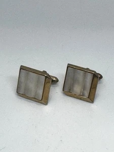 Swank Gemelli Vintage Quadrati Tono Oro 1 Pollice Madreperla - Foto 1 di 8