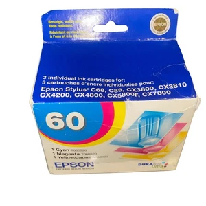 Epson Stylus Ink Cartridges 60 Pack of 3 Cyan Magenta Yellow Exp 10/2010 NEW - Picture 1 of 8