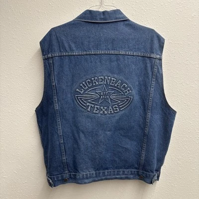 Vintage TYCA Denim Vest Luckenbach Texas Western Biker Rodeo XL USA - Imagem 1 de 4