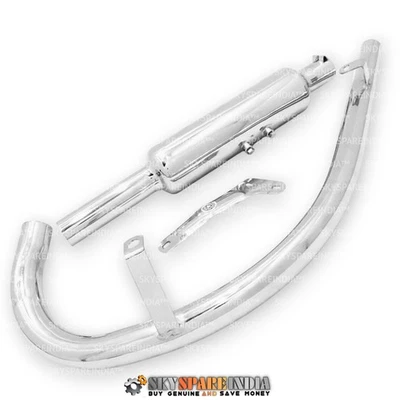Short Exhaust Silencer With Pipe Compatible With Royal Enfield Bullet 500cc - Image 1 of 4