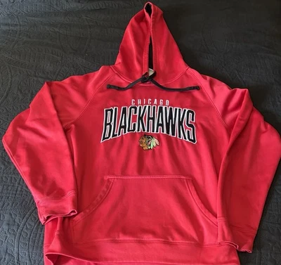 NHL CHICAGO BLackhawks Hoodie Sweatshirt Men's Large STITCHED Red  EXCELLENT - Image 1 of 4