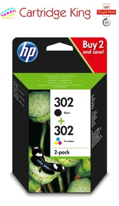 Original HP 302 2-Pack Black/Tri-colour Original Ink Combo Pack X4D37AE for Offi - Afbeelding 1 van 6