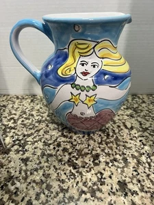 Brocca ceramica LA MUSA sirena e pesce nel mare 8” Made in Italy 2 Qt - Foto 1 di 10
