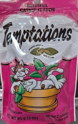 Golosinas crujientes y suaves para gatos TEMPTATIONS sabor feliz hierba gatera - Envío rápido Foto 1 de 2