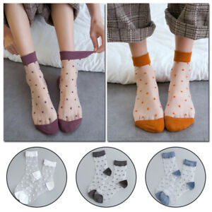1Pair Women Lace Mesh Polka Dot Socks Transparent Silky Short Stockings Hosiery