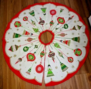 Retro Vibes Angels Shiny Brite Ornaments Bells Christmas Tree Flannel-ish Skirt - Picture 1 of 5