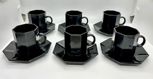 6 Vintage Arcoroc Octime Noir Black Octagon Demitasse Espresso Cups & Saucers - Picture 1 of 10