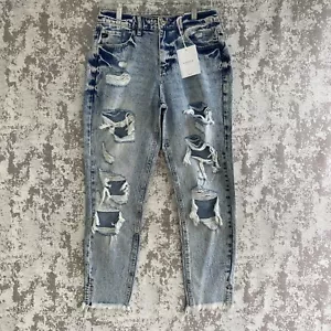 Neu mit Etikett Kancan Damen 5/26 entspannte Passform Acid Wash hoher Distressed-Knöchel - Bild 1 von 16