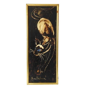 Pintura original de gato siamés Anne Hudson a bordo arte de mediados de siglo - Imagen 1 de 15