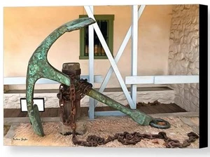 Antica barca ancora di Barbara Snyder personalizzata casa piazza Monterey tela 24x32 - Foto 1 di 1