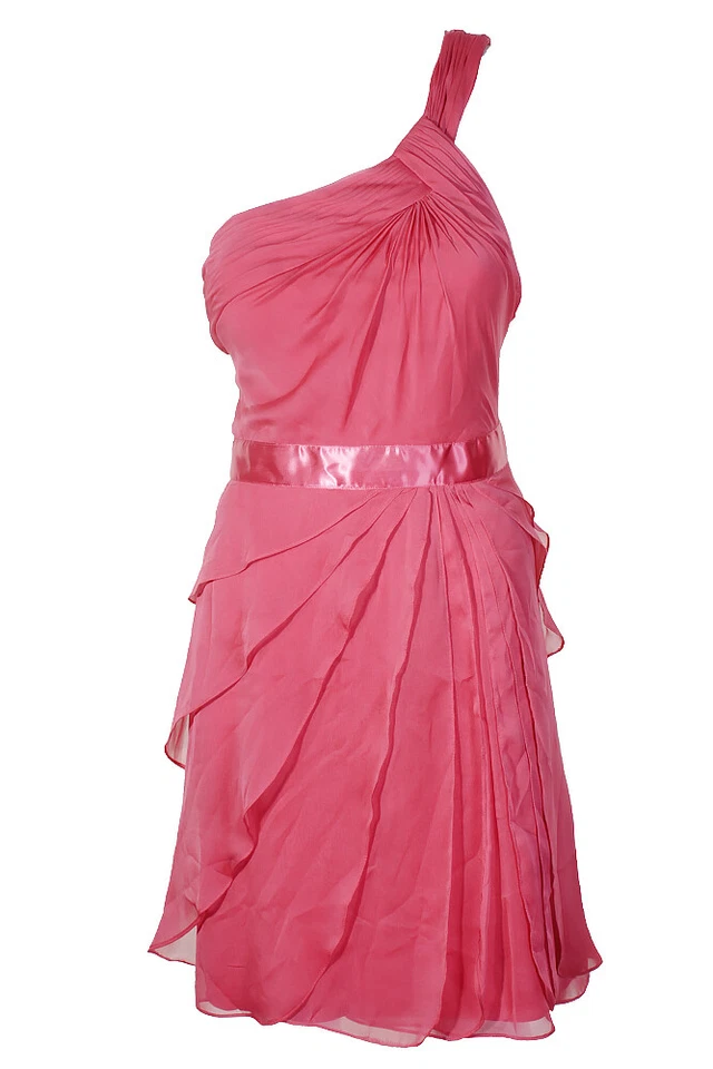 Adrianna Papell Womens Pink Tiered One Shoulder Party Cocktail Dress 4 BHFO 2033