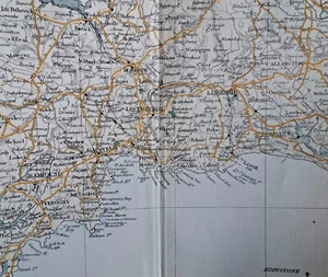1906 antique South Cornwall road map. Mevagissey, Bodwin, Lostwithiel, Fowey. - Picture 1 of 3