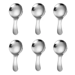 6pcs Stainless Steel Short Handle Spoons Silver Coffee Mini Teaspoon Powder - Picture 1 of 7