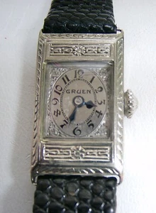        SCHÖNE ART DECO DAMEN GRÜN 14 K WEISSGOLD - Bild 1 von 7