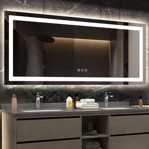 28*60in Tempered Glass LED Bathroom Mirror Frontlit and Backlit 3 Color-modes - Picture 1 of 6