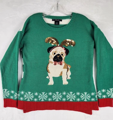 Suéteres Estados Unidos Para Mujer Talla M Lentejuelas Pug Perro Feo Navidad Foto 1 de 4