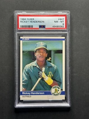 1984 Fleer Rickey Henderson #447 PSA 8 Oakland Athletics Yankees HOF - Image 1 of 2